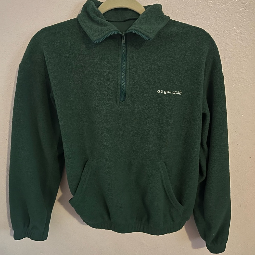 SHEIN Green Half-Zip Sweatshirt with Ribbed Cuffs